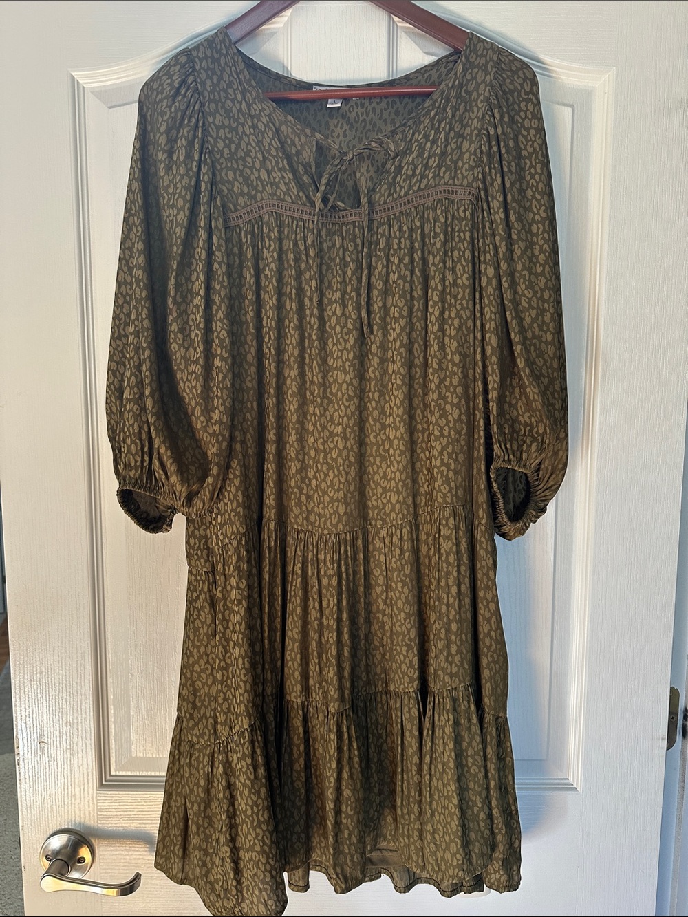 Olive Green Long Sleeve Tiered Peasant Dress